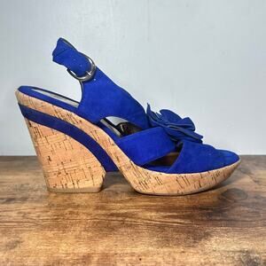 Sofft Odell Blue Suede Cork Platform Sandal Heels Womans 10 Blue Suede EUC